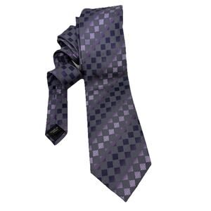 Kenneth Cole Reaction Mens Formal Necktie 58"L x 3.5”W Gray Purple Checks VTG
